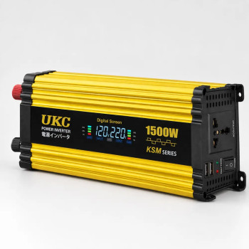 Автомобільний інвертор Жовтий / Перетворювач напруги з 12-220V, 1500Вт, 2хUSB