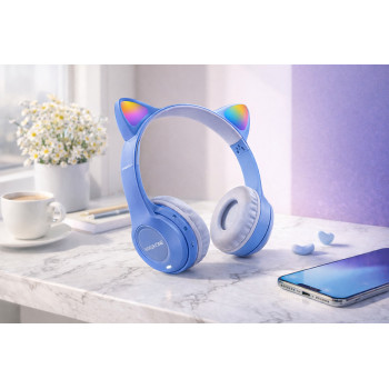 Бездротові навушники з котячими вушками та лід підсвічуванням Cat Ear Y47 Led, Bluetooth навушники з мікрофоном Синій