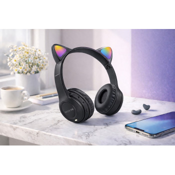 Бездротові навушники з котячими вушками та лід підсвічуванням Cat Ear Y47 Led, Bluetooth навушники з мікрофоном Чорний