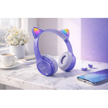 Бездротові навушники з котячими вушками та лід підсвічуванням Cat Ear Y47 Led, Bluetooth навушники з мікрофоном Бузковий