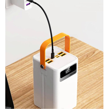 Power bank 100000 mAh зі швидкою зарядкою та вбудованими кабелями, білий