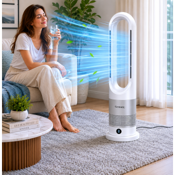 Мобільний безлопатевий вентилятор Germatic 2в1 автоповорот 80° / Кондиціонер зима-літо AM-030JR 1200W+ пульт ДУ