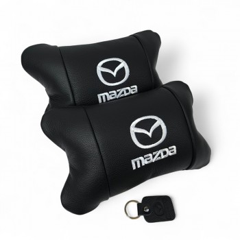 Набір шкіряних подушок Mazda з вишивкою логотипу + подарунок – шкіряний брелок