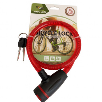 Замок велосипедний KIHUU LOCK 187, 12*80 тросовий, 2 ключі. Колір: червоний