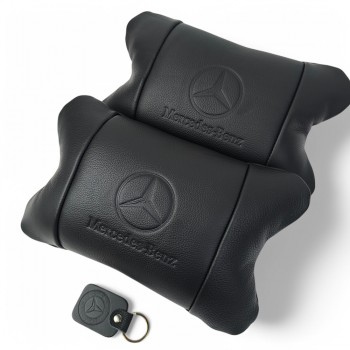 Набір шкіряних подушок Mercedes-Benz + брелок у подарунок, подушка на підголовник