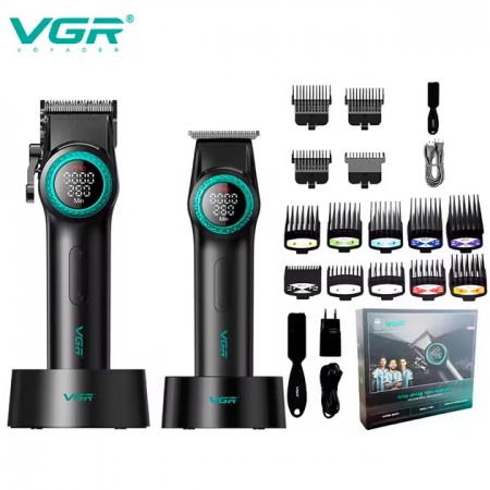 Набір VGR 2 в 1 V-001 V-977 BLACK, акумуляторна машинка для стрижки та триммер. Колір: чорний