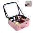 Портативна косметичка органайзер дорожній бьюті кейс з ручкою для з дзеркалом та LED-підсвічуванням рожевий