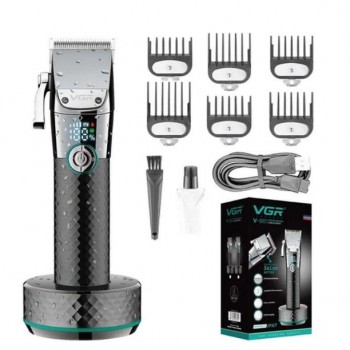 Професійна бездротова машинка для стрижки VGR V-682 тример для волосся, бороди та вусів на підставці