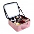 Портативна косметичка органайзер дорожній бьюті кейс з ручкою для з дзеркалом та LED-підсвічуванням рожевий