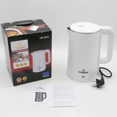 Електрочайник Crownberg CB-2845 дисковий 1.8л 1800Вт White