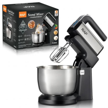 Стаціонарний міксер ручний RAF R.6652 із металевою чашею 3.5 л 1000 Вт