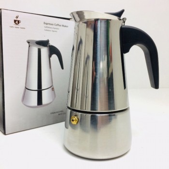 Кавоварка гейзерна з нержавіючої сталі UNIQUE UN-1901 180 мл, Гейзер для варіння кави гейзерна кавоварка