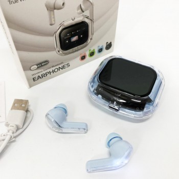 Бездротові вакуумні навушники TWS з дисплеєм LED, вологозахист IPx4 Bluetooth 5.4 з кейсом. Колір: блакитний