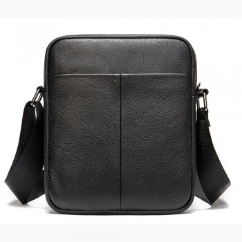 Чоловіча шкіряна сумка месенджер компактна чорна з натуральної шкіри флотар