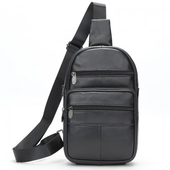 Чоловічий шкіряний слінг через плече з натуральної італійської шкіри – середній розмір, багато кишень